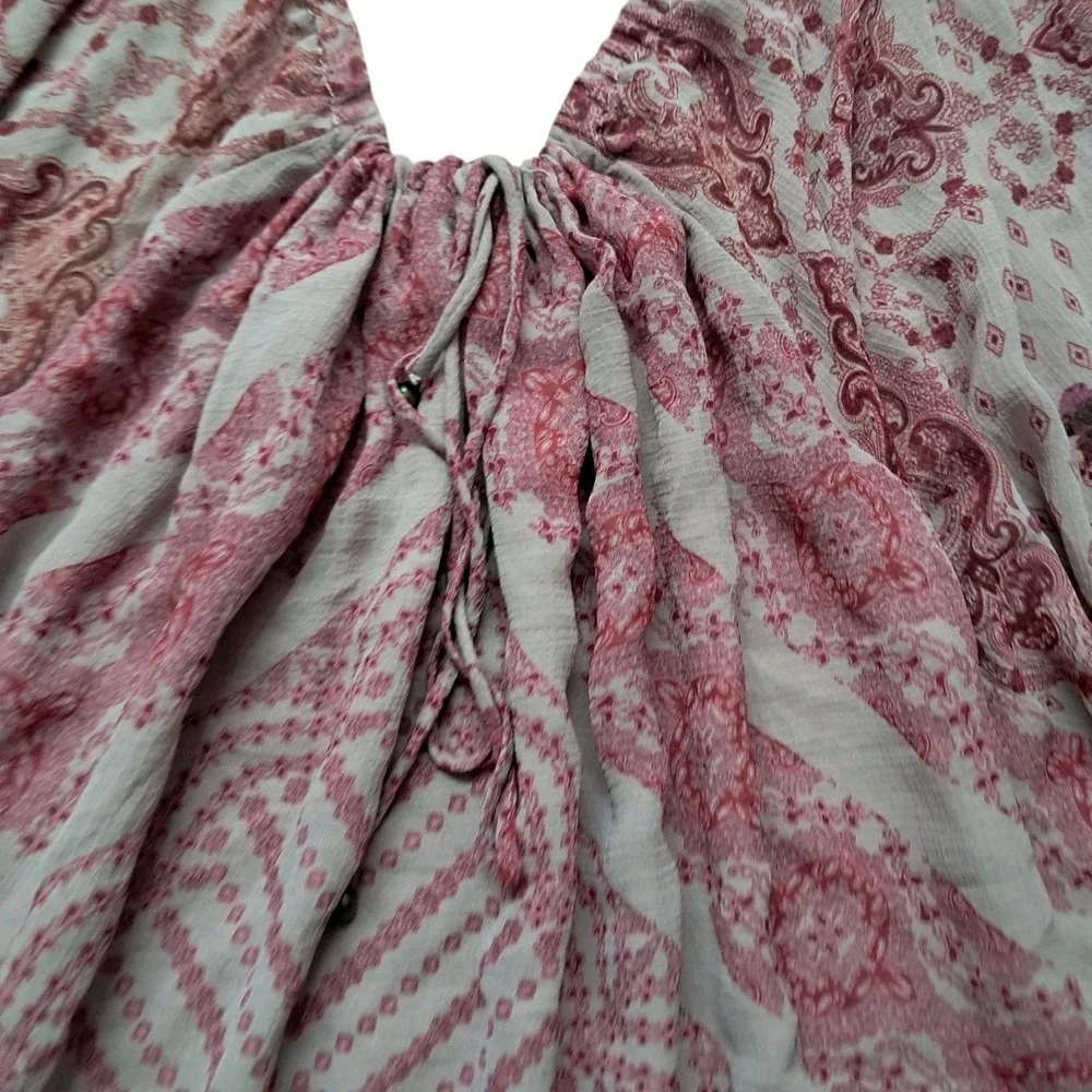 Free People Seven Wonders Mini Dress Women's Large Pink Open Back Long Sleeve